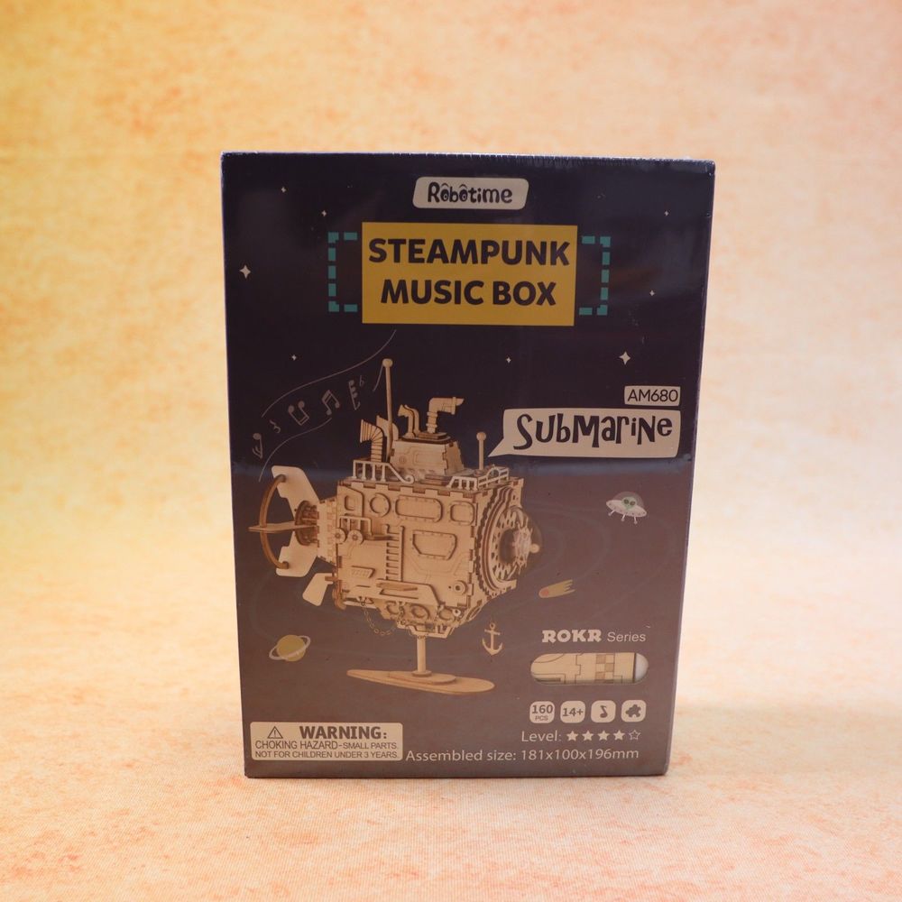 Robotime Steampunk music Box Submarine build your own wood cut
